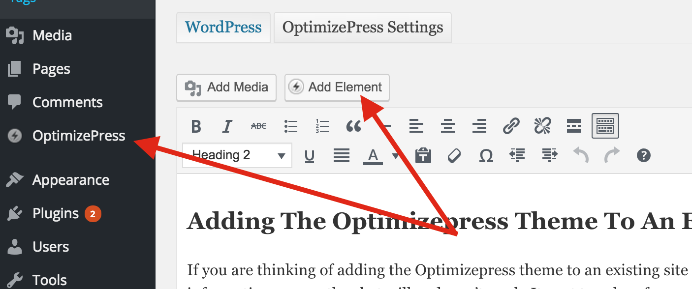Adding The Optimizepress Theme To An Existing Site