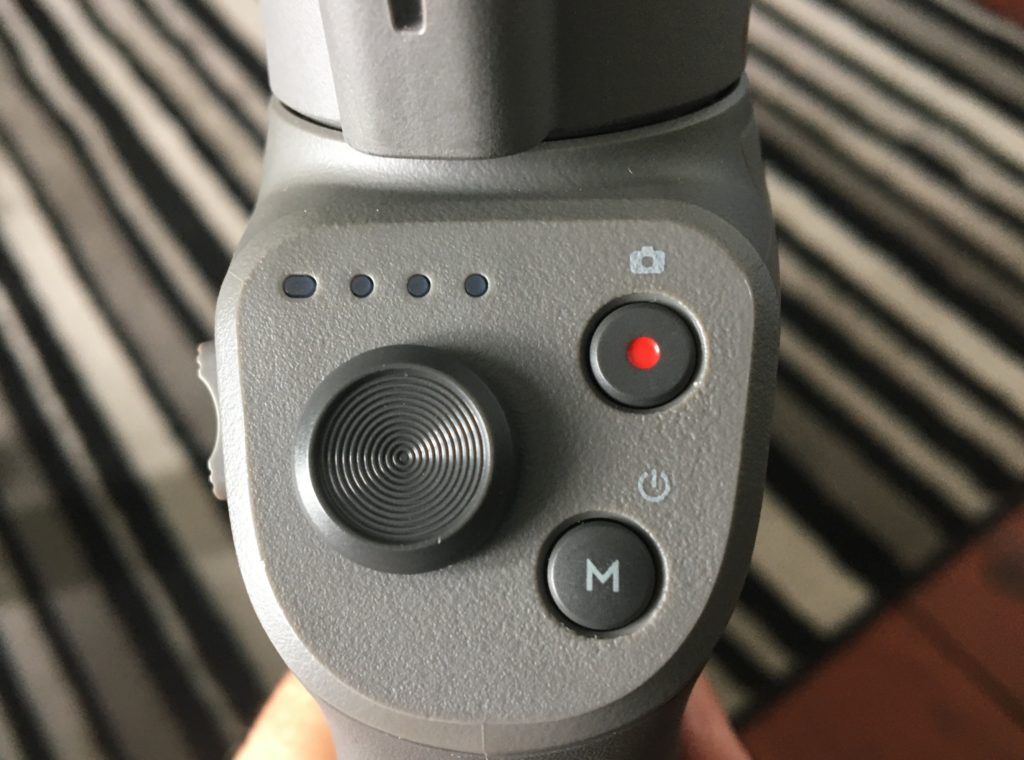DJI Osmo 3 handle controls. Close up of the controls on the handle