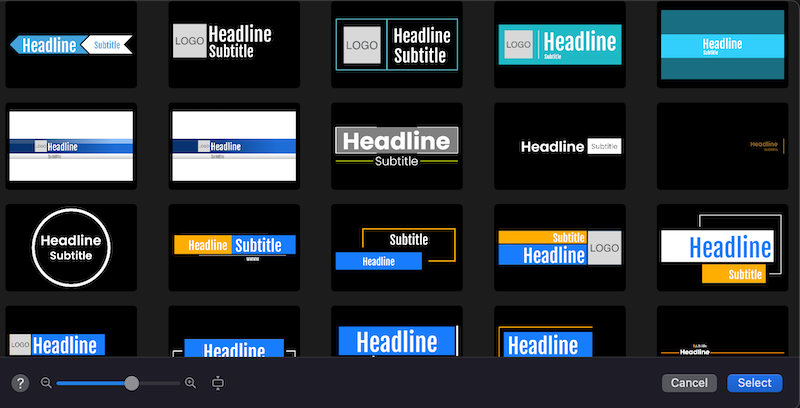 screenflow 10 review - a screenshot of the animated headlines gallery now included in the software
